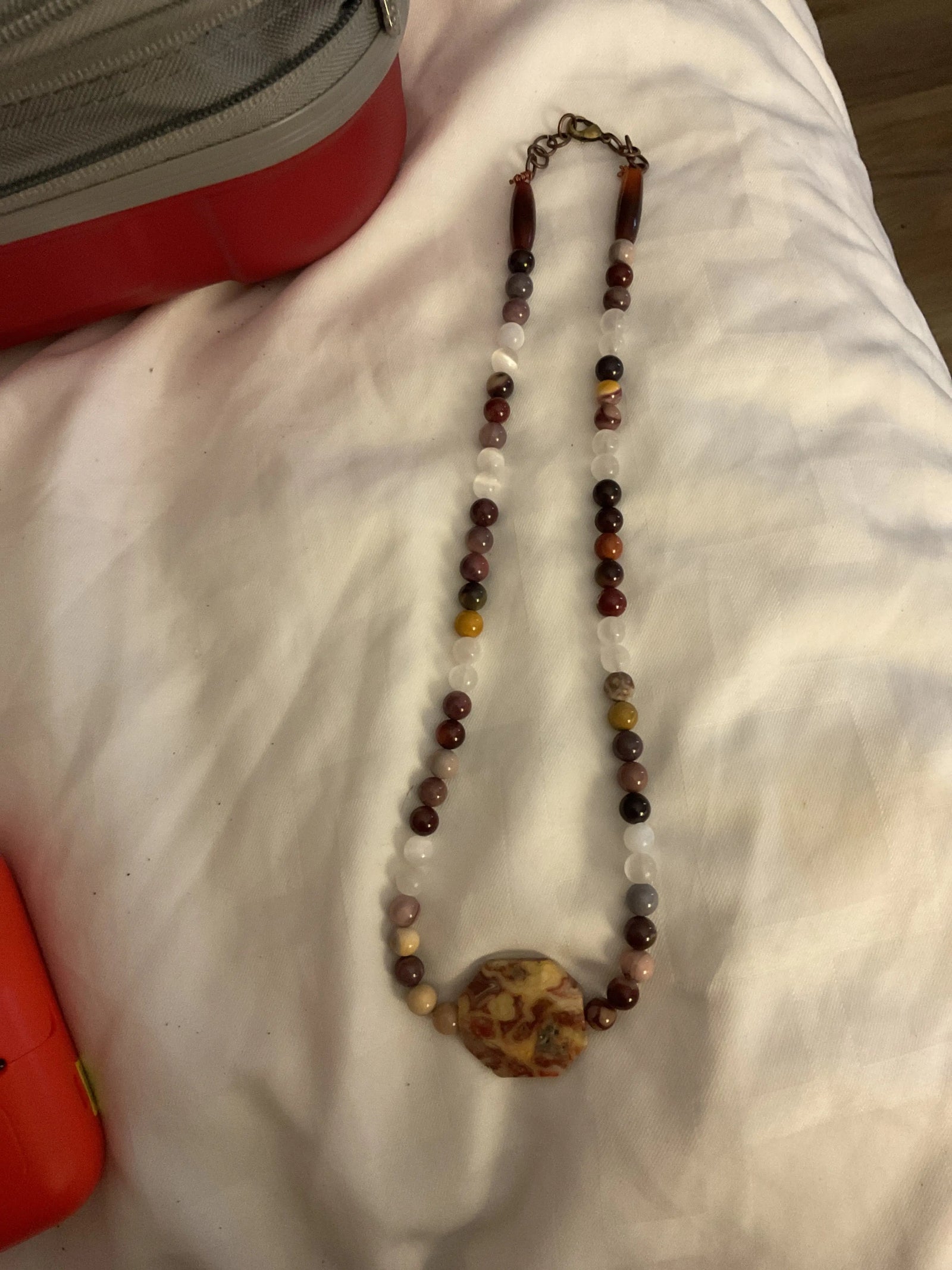 Crazy Lace Agate w/ Selenite and Mookite Necklace The Foxes Den