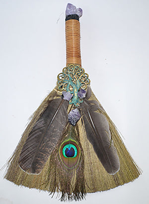 Ritual Broom W/ Peacock Feather | 13"