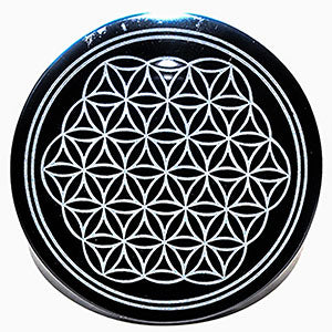 Obsidian, Black Flower of Life altar tile | 4" AzureGreen