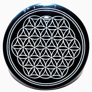 Obsidian, Black Flower of Life altar tile | 4" AzureGreen