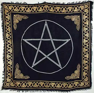 Gold Bordered Pentagram altar cloth 36" x 36" AzureGreen