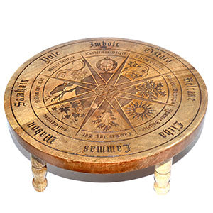 Pagan Calendar altar table | 11 3/4" diameter AzureGreen