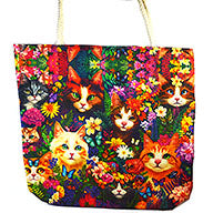 Cat and Flowers Tote Bag | 17" x 17"