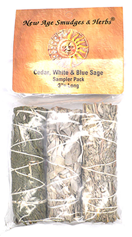 Cedar, White & Blue Sage Smudge Stick 3-Pack | 4"