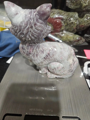 Lepidolite  Fox | Hand Carved | 15.5 oz |  4.5" W x 4.5" H x 1.75" D The Foxes Den