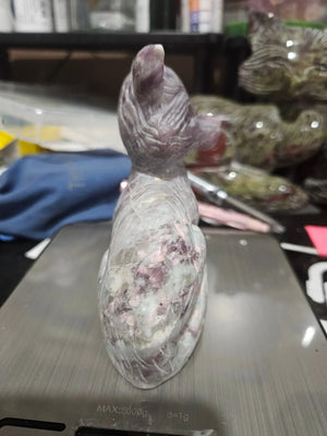 Lepidolite  Fox | Hand Carved | 15.5 oz |  4.5" W x 4.5" H x 1.75" D The Foxes Den