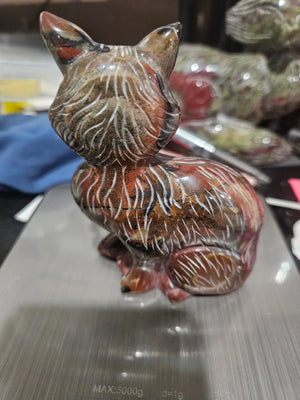 Red Jasper  Fox | Hand Carved | 9.7 oz |  3" W x 4" H x 1.25" D The Foxes Den