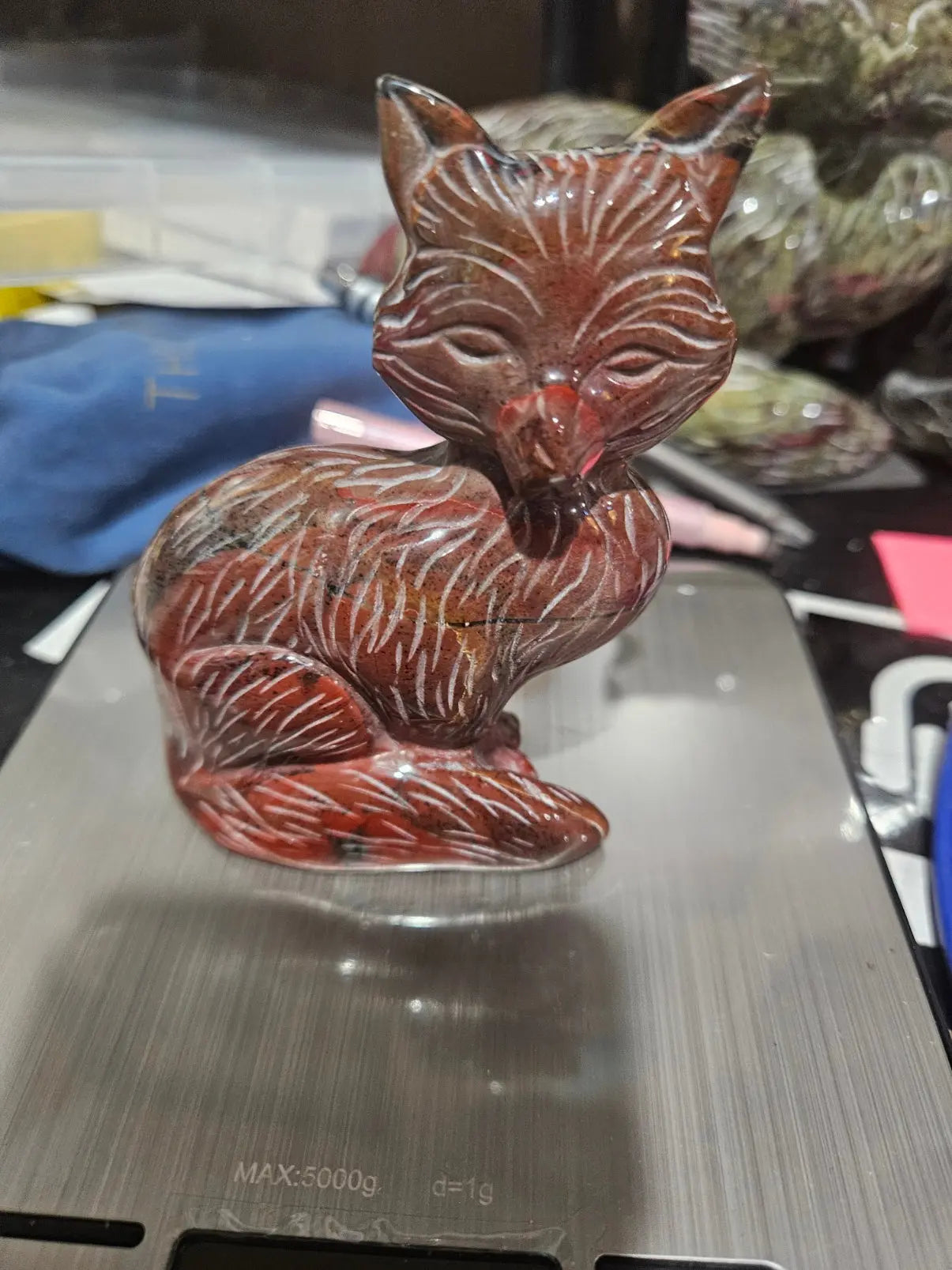 Red Jasper  Fox | Hand Carved | 9.7 oz |  3" W x 4" H x 1.25" D The Foxes Den