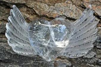 Carved Clear Quartz Crystal Heart with Wings | Medium | Brazil The Foxes Den