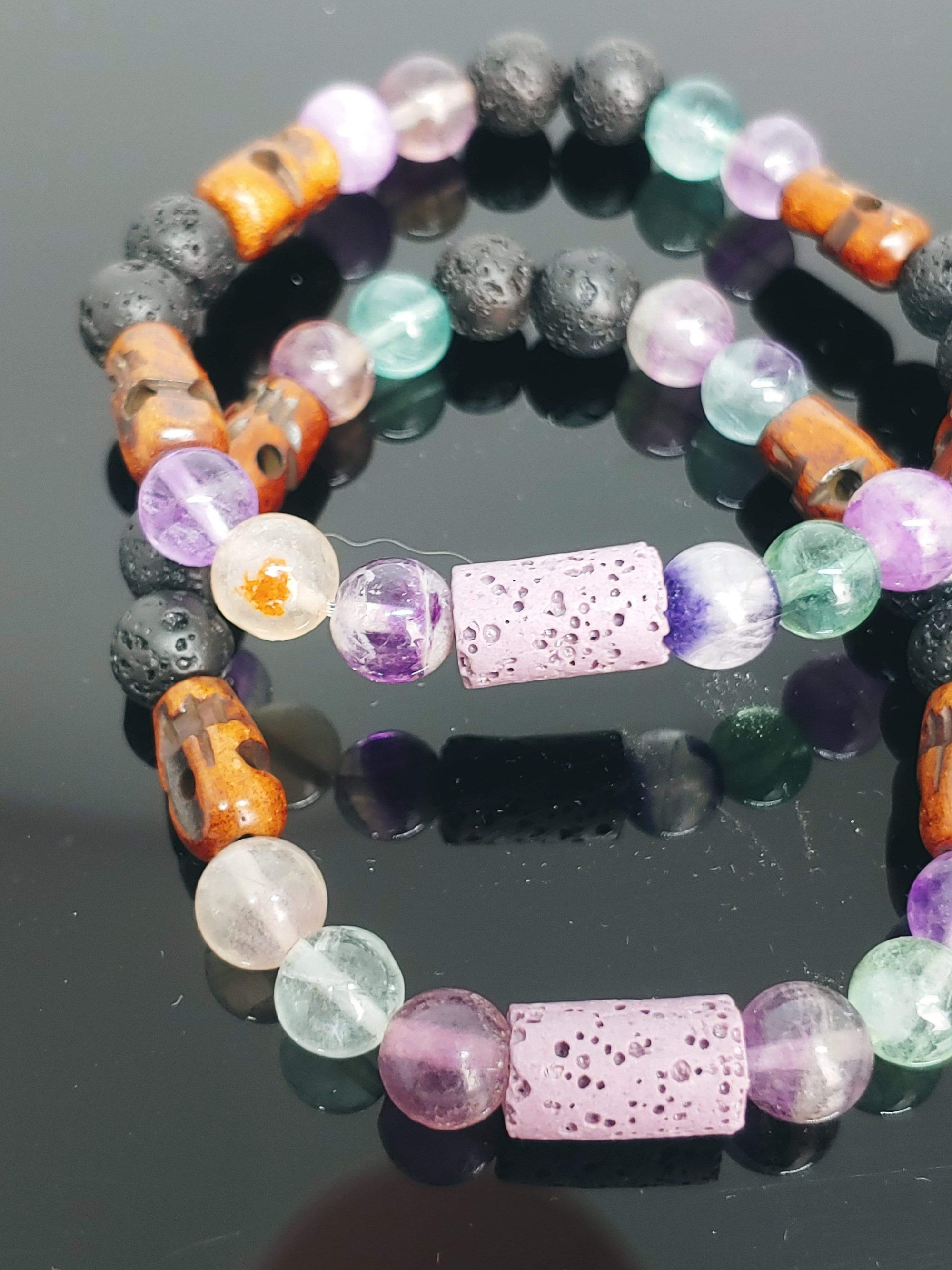 Bracelets Aromatherapy Healing Bracelet - Clarity - Fluorite and Basalt (Lava)