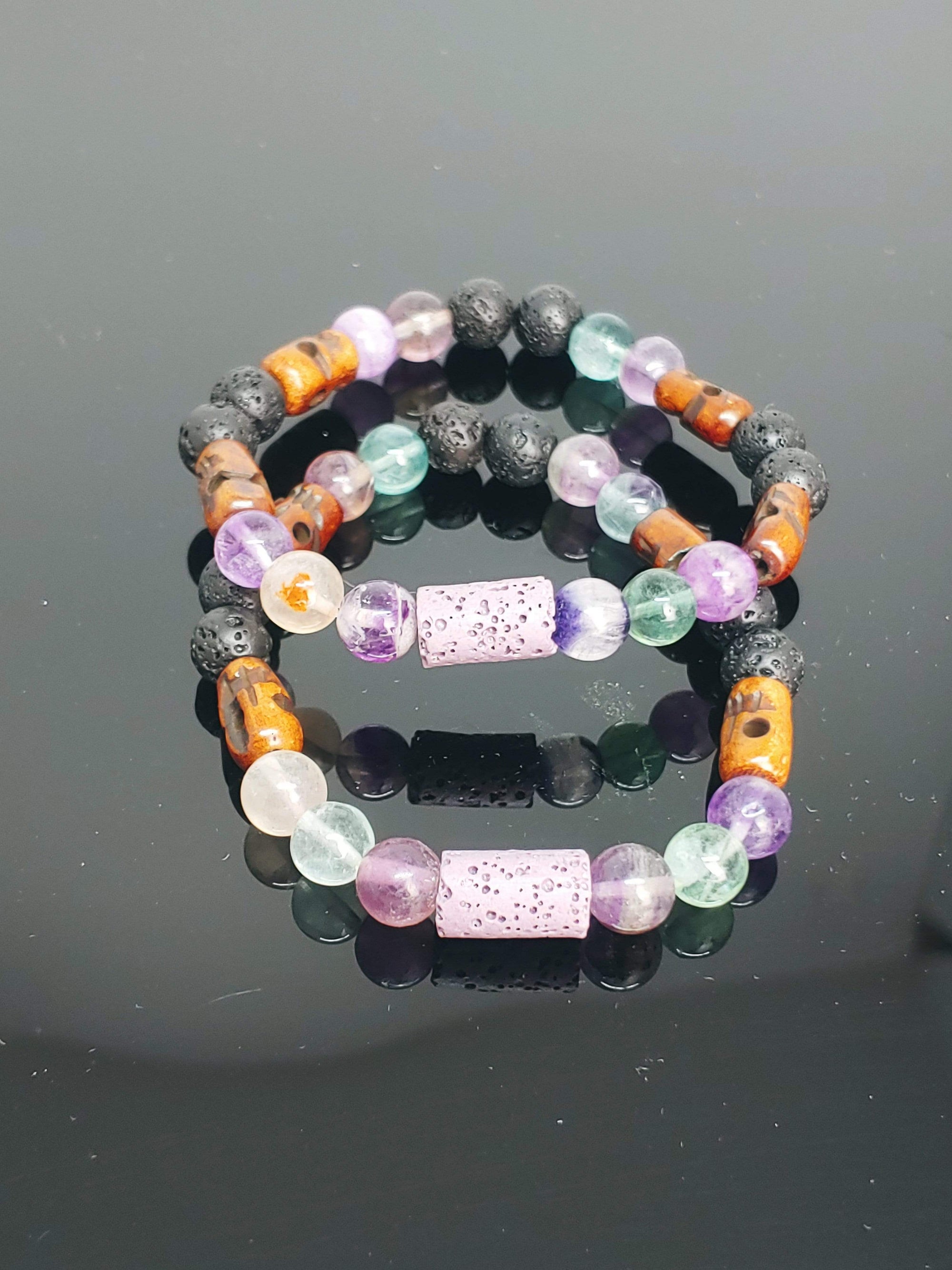 Bracelets Aromatherapy Healing Bracelet - Clarity - Fluorite and Basalt (Lava)