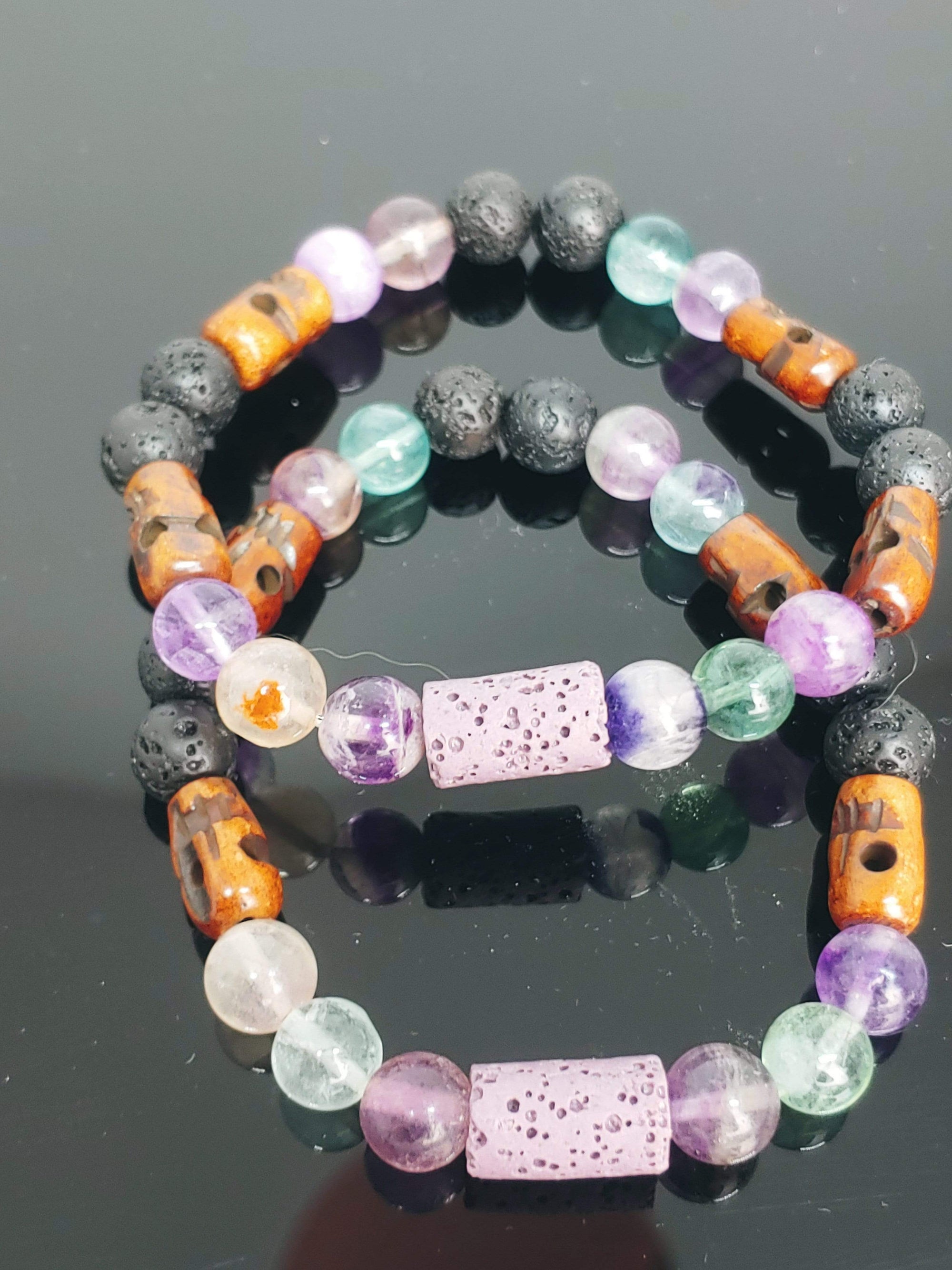 Bracelets Aromatherapy Healing Bracelet - Clarity - Fluorite and Basalt (Lava)