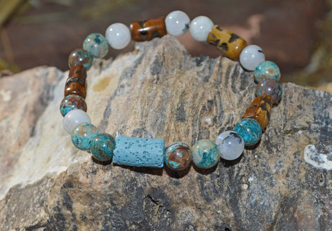 Aromatherapy Healing Bracelet - Spiritual Connection - Blue Calsilica Jasper and Moonstone
