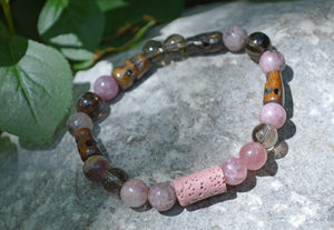Bracelets Aromatherapy Healing Bracelet - Stress Relief - Flower Lepidolite and Smoky Quartz