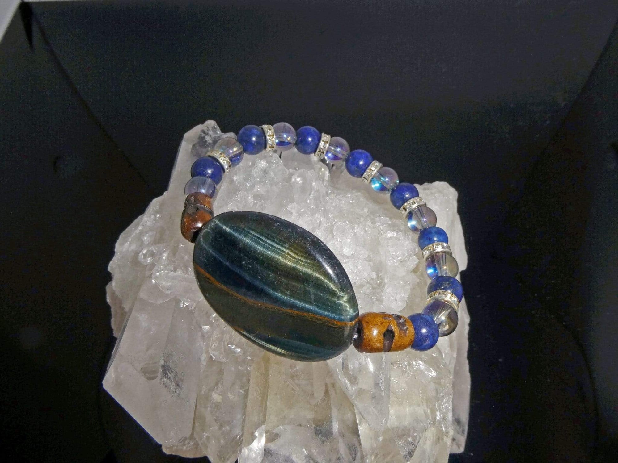 Bracelets Healing Bracelet - Calm - Blue Tiger Eye, Lapis Lazuli, and Aqua Aura Quartz