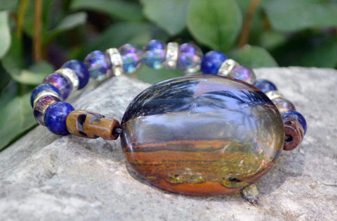 Healing Bracelet - Calm - Blue Tiger Eye, Lapis Lazuli, and Aqua Aura Quartz