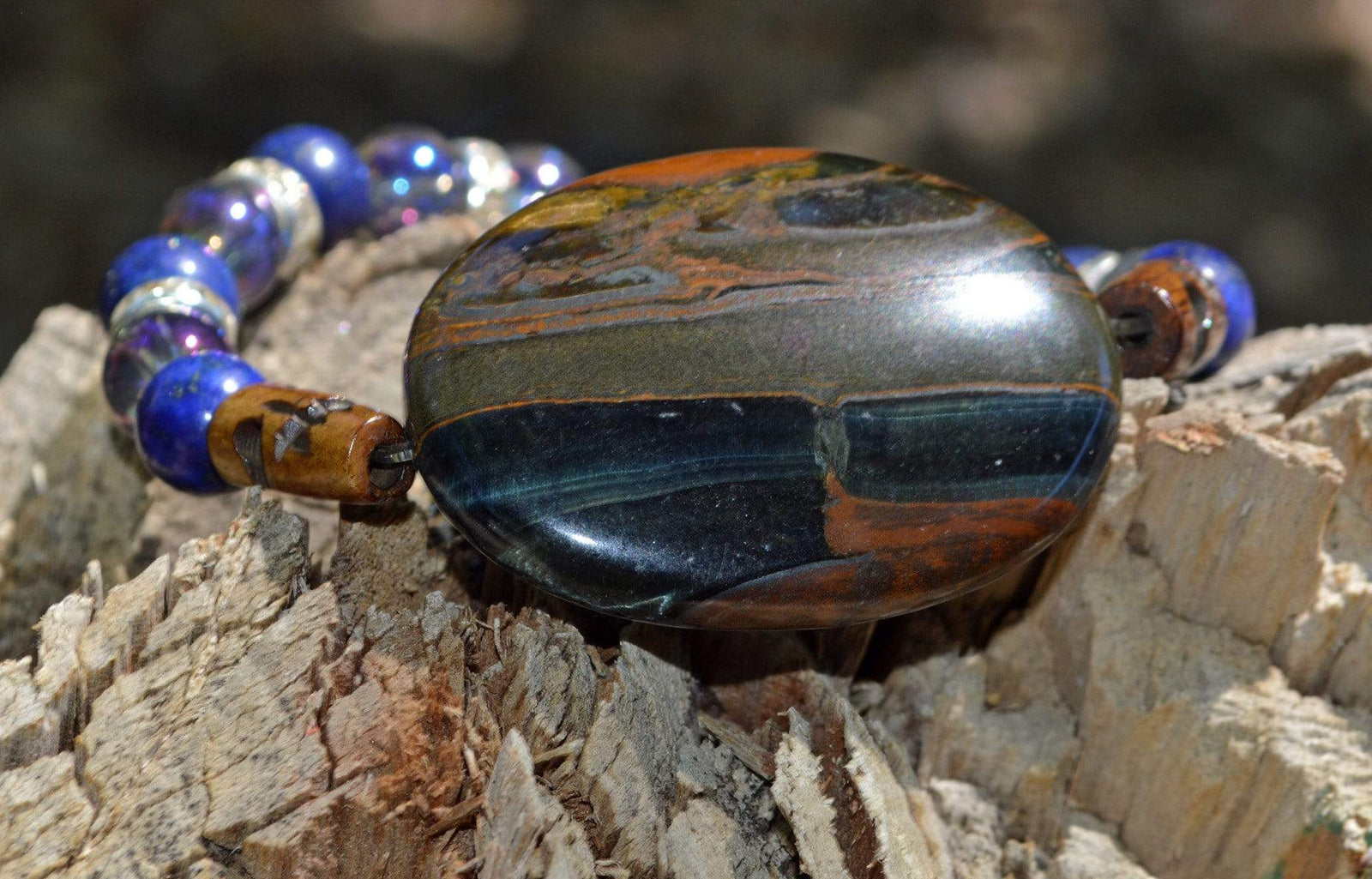 Bracelets Healing Bracelet - Calm - Blue Tiger Eye, Lapis Lazuli, and Aqua Aura Quartz