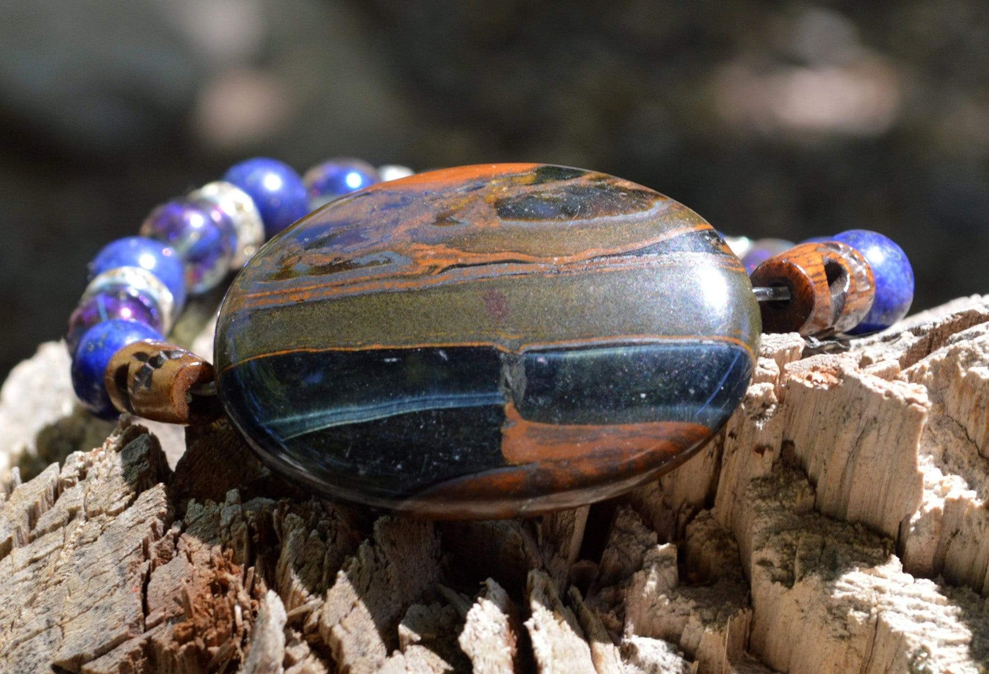 Bracelets Healing Bracelet - Calm - Blue Tiger Eye, Lapis Lazuli, and Aqua Aura Quartz
