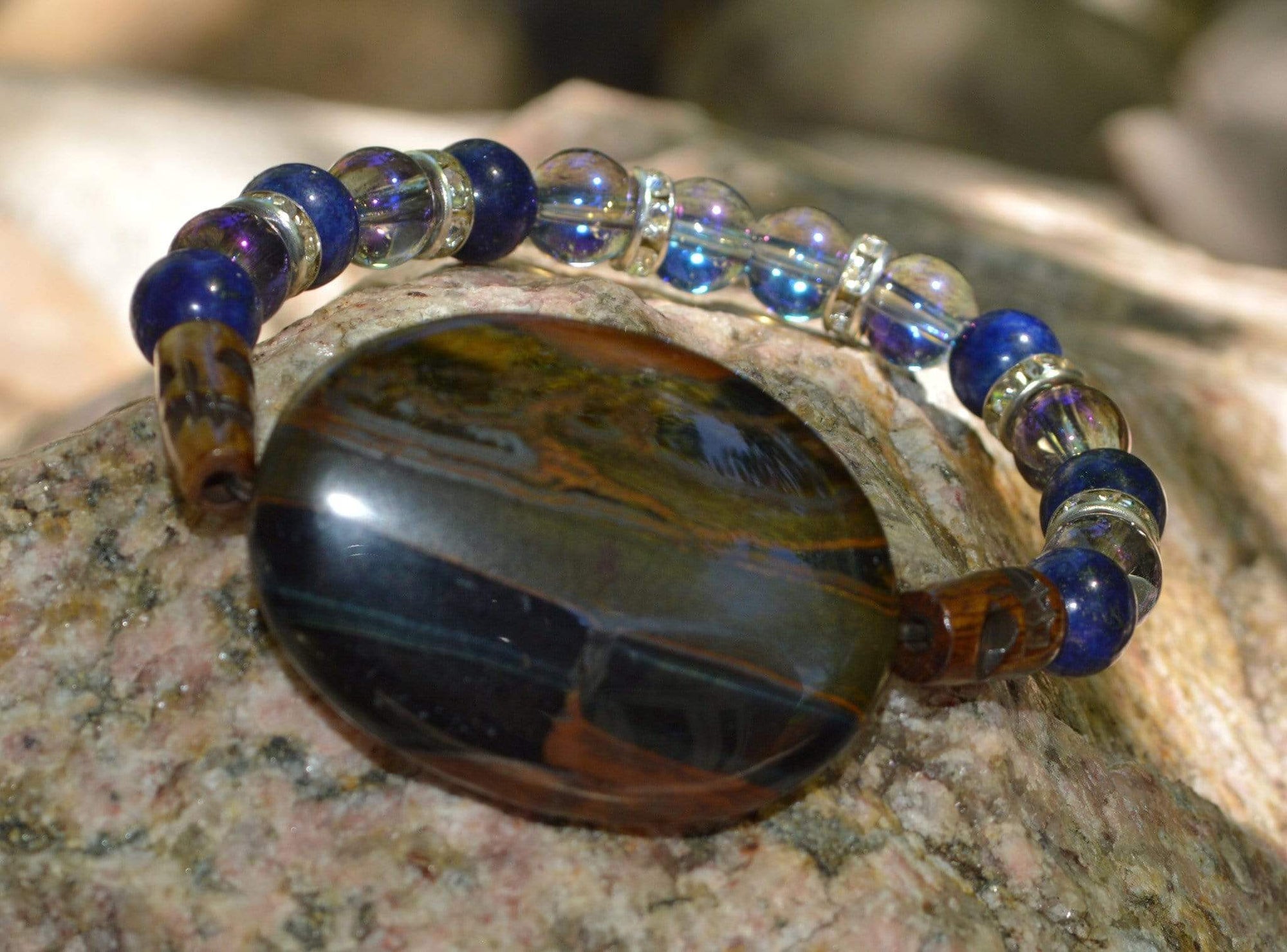 Bracelets Healing Bracelet - Calm - Blue Tiger Eye, Lapis Lazuli, and Aqua Aura Quartz