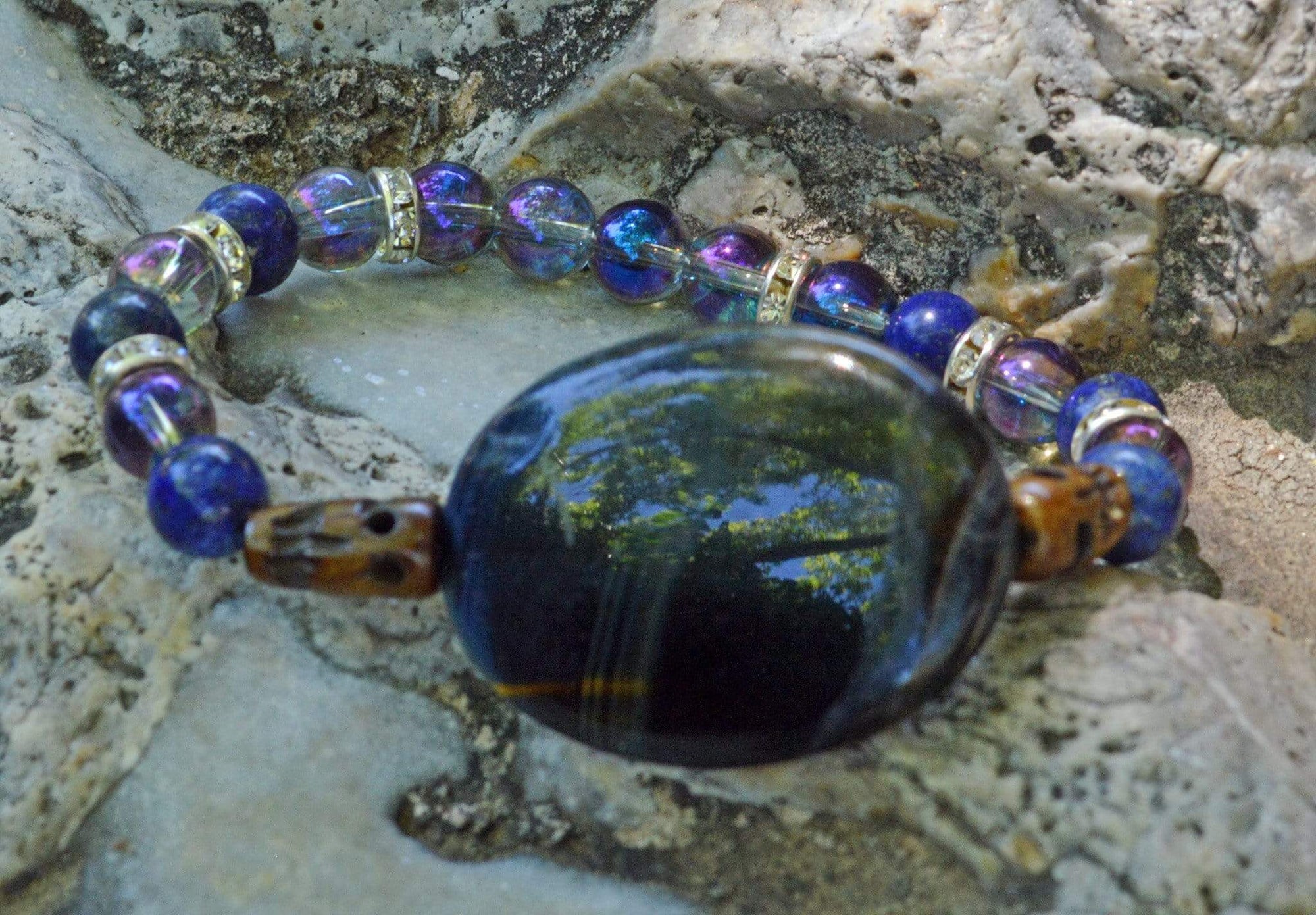 Bracelets Healing Bracelet - Calm - Blue Tiger Eye, Lapis Lazuli, and Aqua Aura Quartz