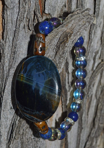Healing Bracelet - Calm - Blue Tiger Eye, Lapis Lazuli, and Aqua Aura Quartz