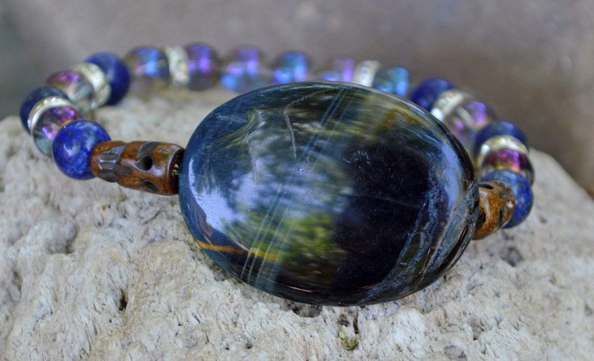 Bracelets Healing Bracelet - Calm - Blue Tiger Eye, Lapis Lazuli, and Aqua Aura Quartz