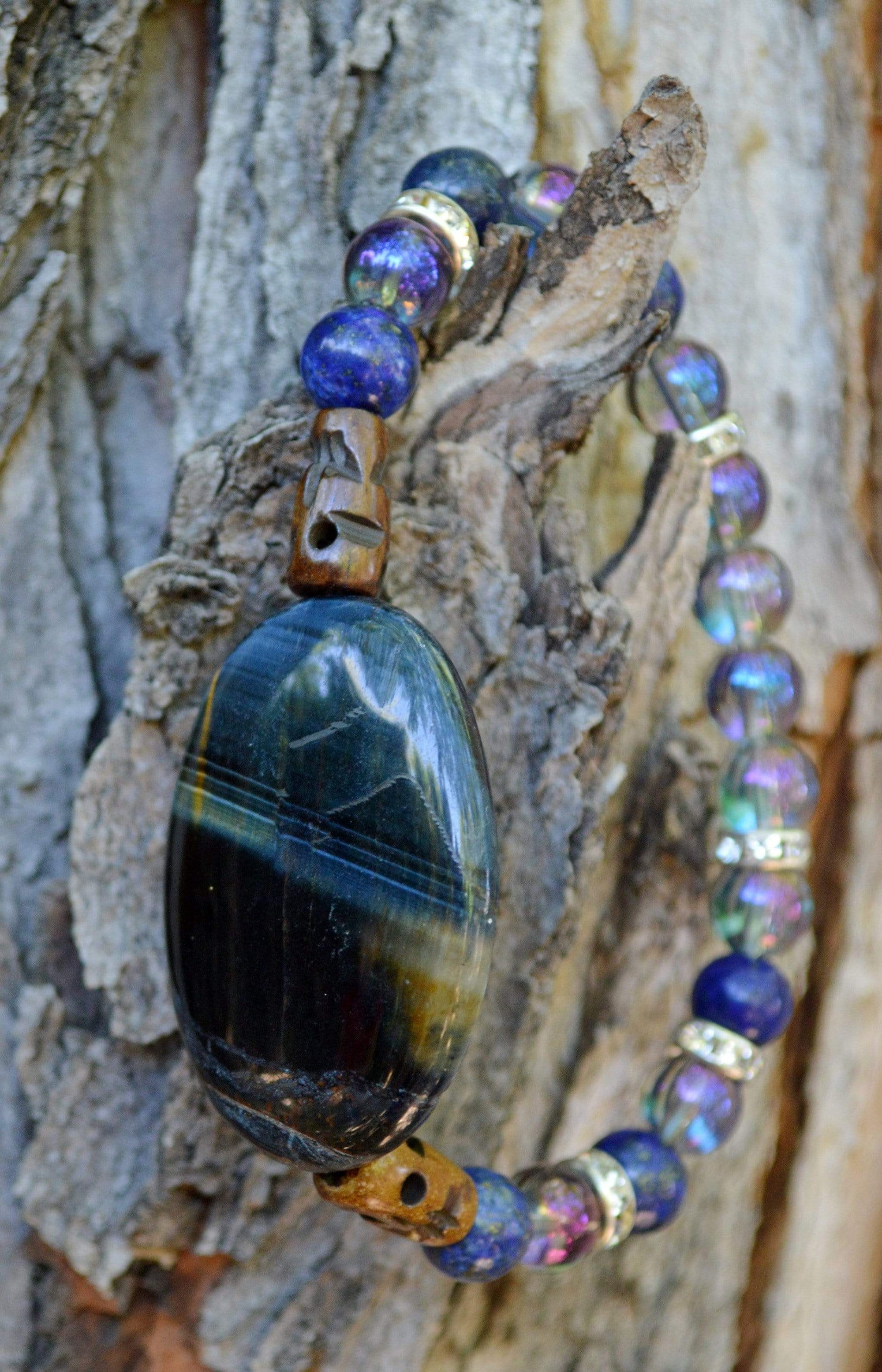 Bracelets Healing Bracelet - Calm - Blue Tiger Eye, Lapis Lazuli, and Aqua Aura Quartz