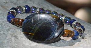 Bracelets Healing Bracelet - Calm - Blue Tiger Eye, Lapis Lazuli, and Aqua Aura Quartz