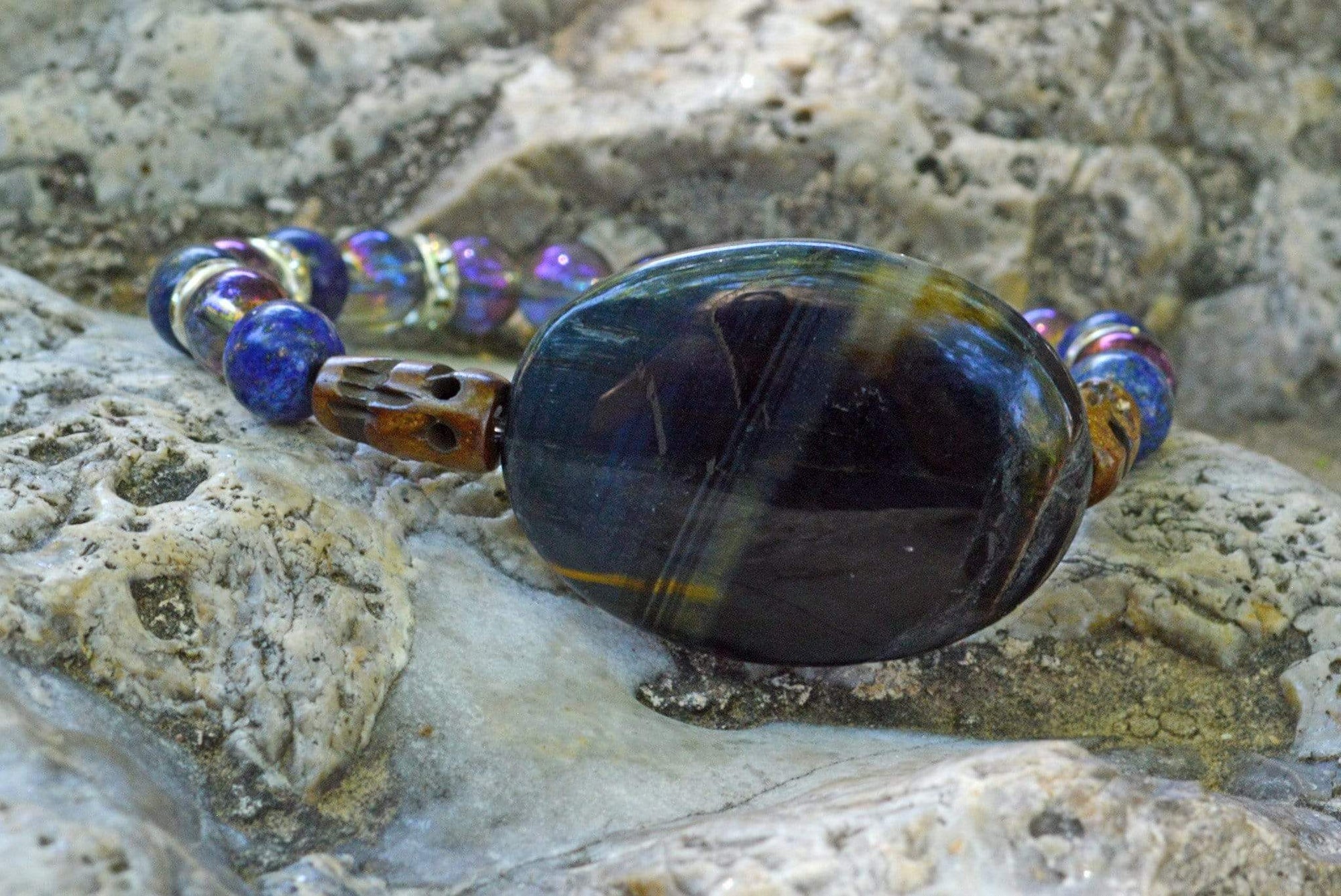 Bracelets Healing Bracelet - Calm - Blue Tiger Eye, Lapis Lazuli, and Aqua Aura Quartz