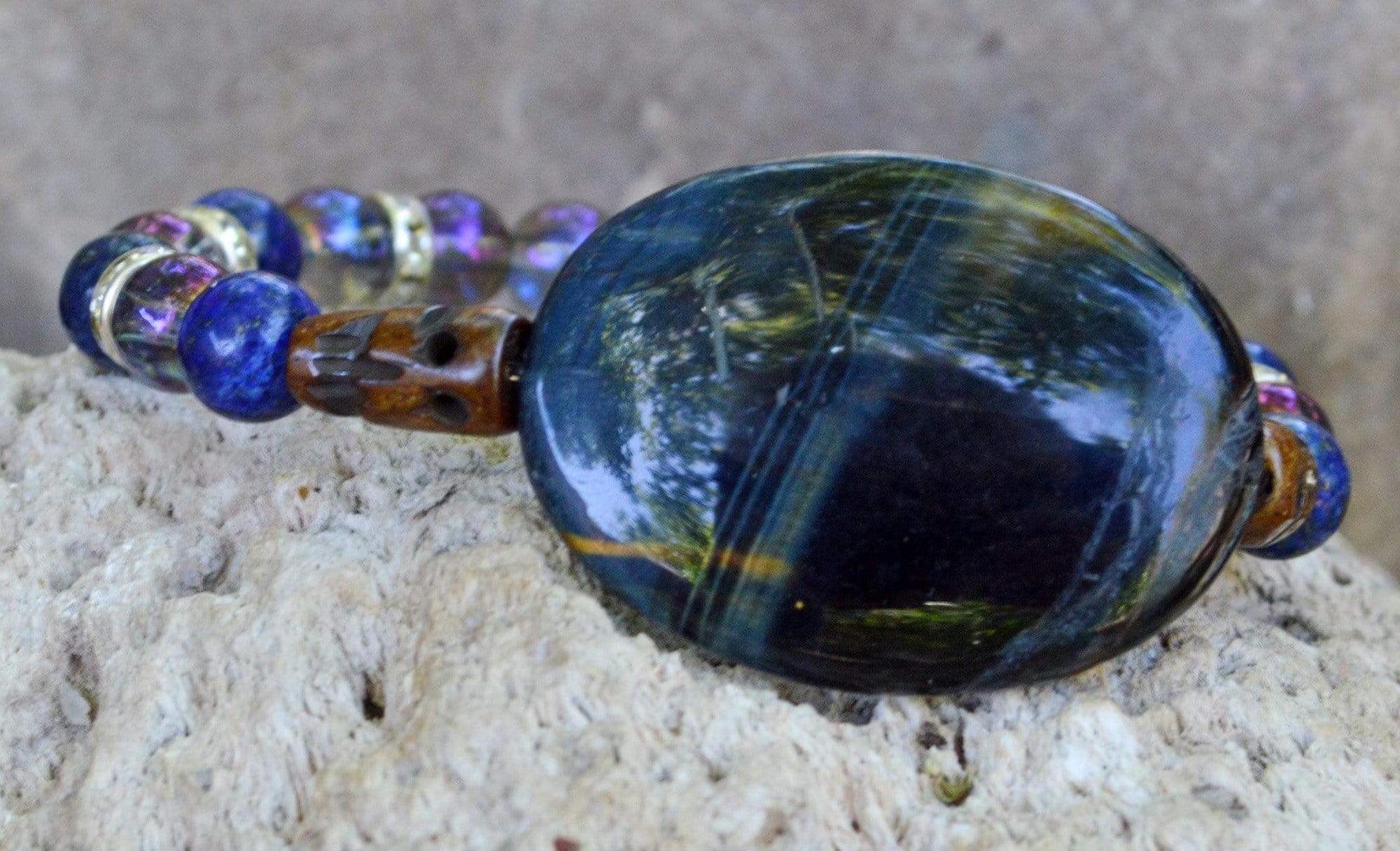 Bracelets Healing Bracelet - Calm - Blue Tiger Eye, Lapis Lazuli, and Aqua Aura Quartz