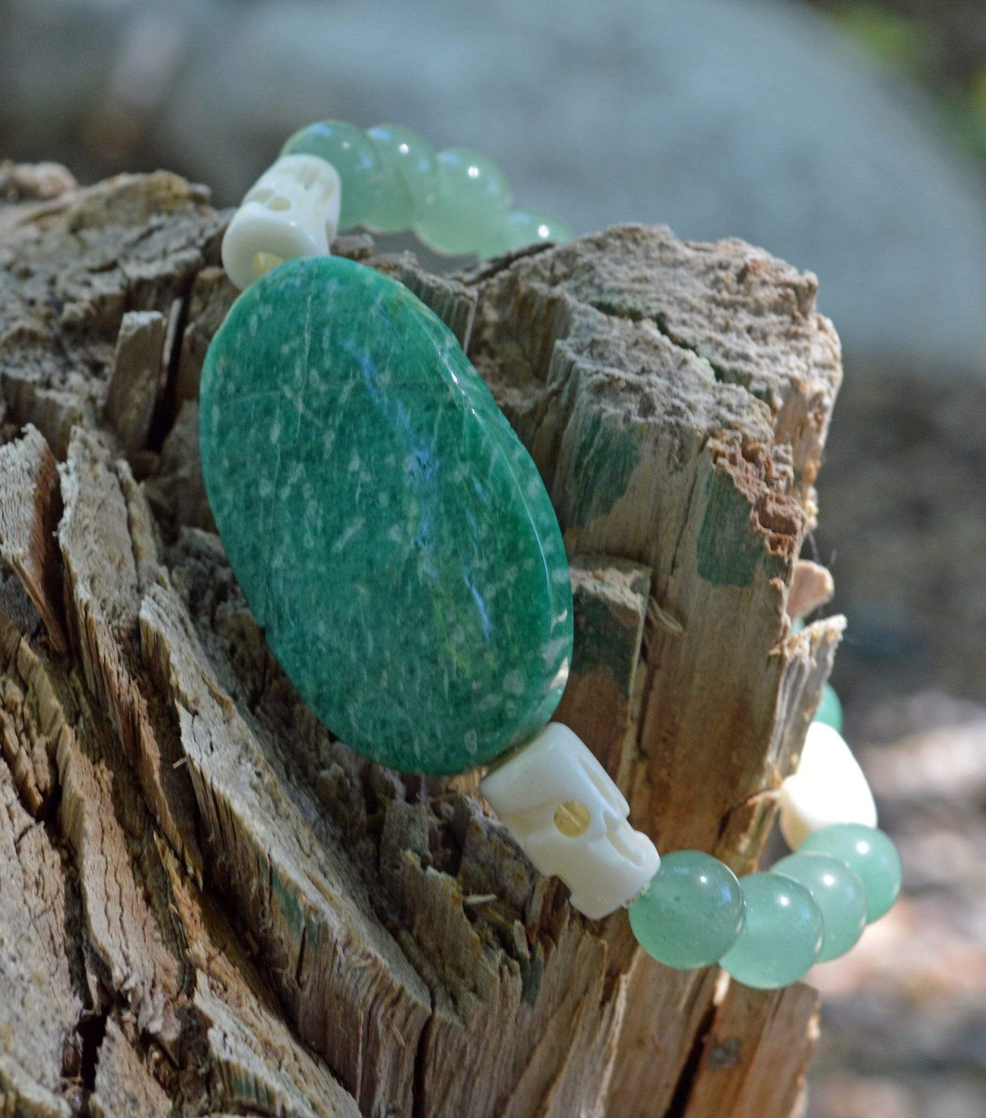 Bracelets Healing Bracelet - Determination - Russian Amazonite, Aventurine and Buffalo Bone Skull Bracelet