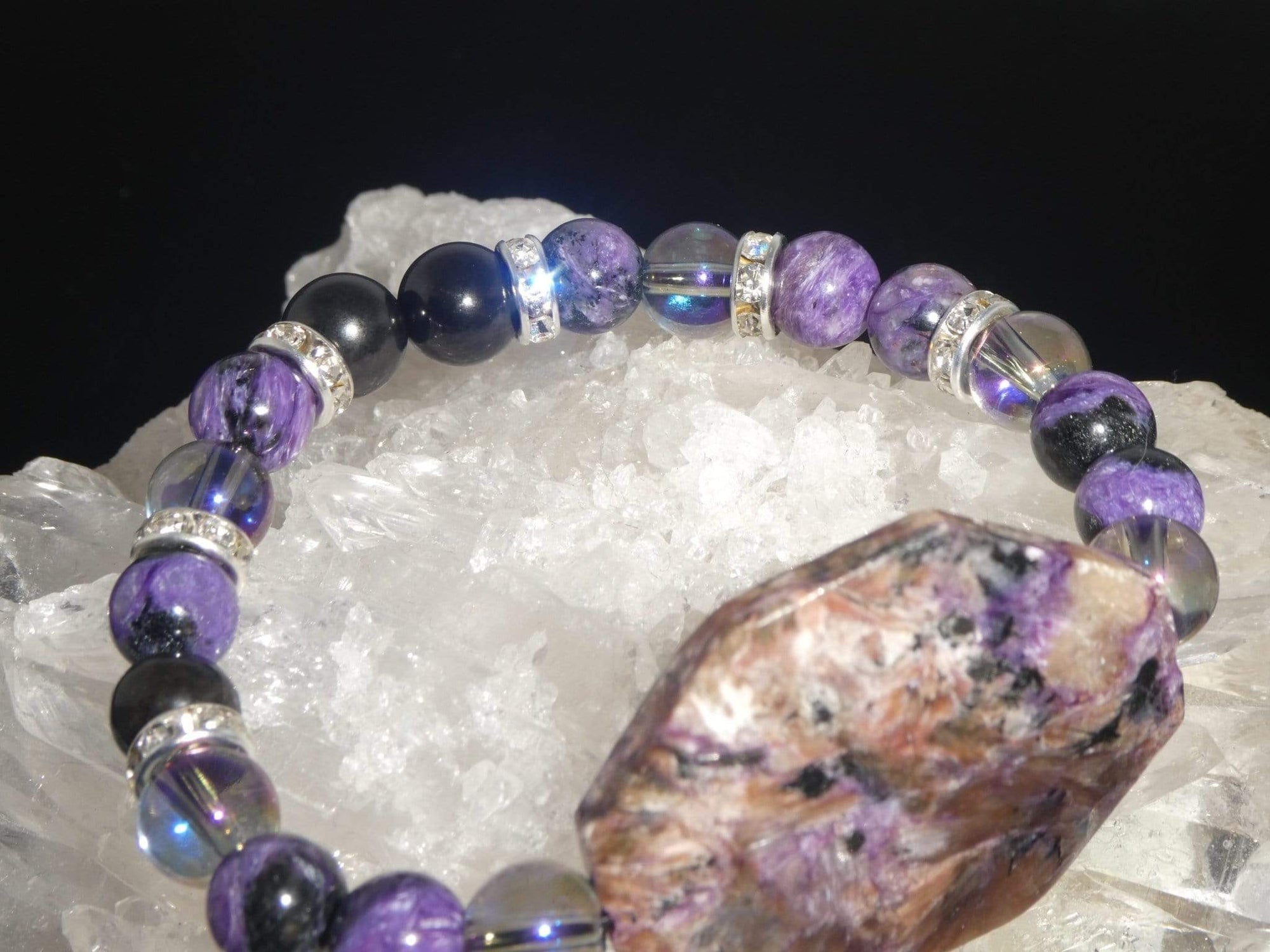 Bracelets Healing Bracelet - Protection - Purple Charoite, Shungite, and Aqua Aura Quartz