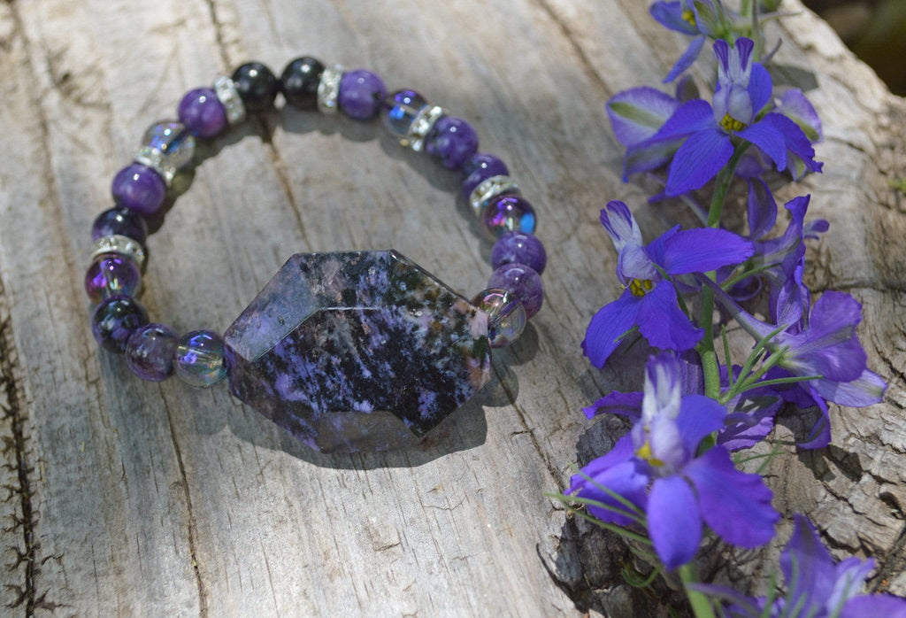 Bracelets Healing Bracelet - Protection - Purple Charoite, Shungite, and Aqua Aura Quartz
