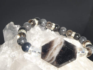 Bracelets Healing Bracelet - Smoky Quartz, Larvikite, & Aqua Aura Quartz