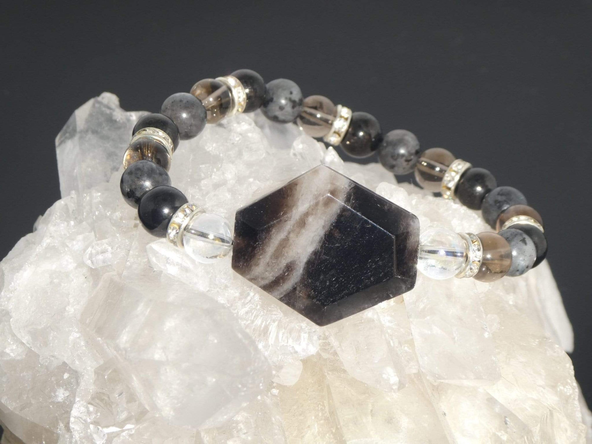 Bracelets Healing Bracelet - Smoky Quartz, Larvikite, & Aqua Aura Quartz
