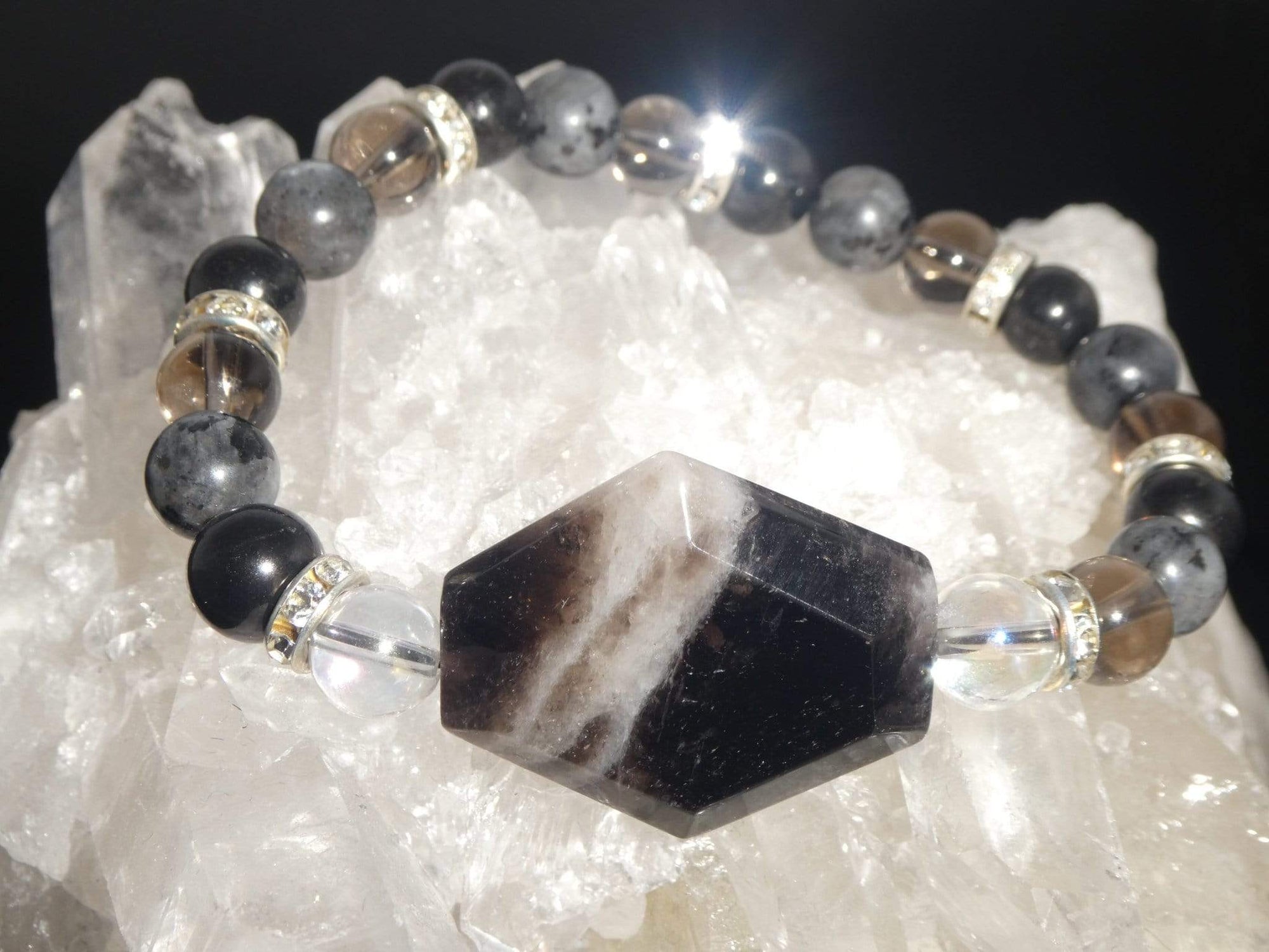 Bracelets Healing Bracelet - Smoky Quartz, Larvikite, & Aqua Aura Quartz