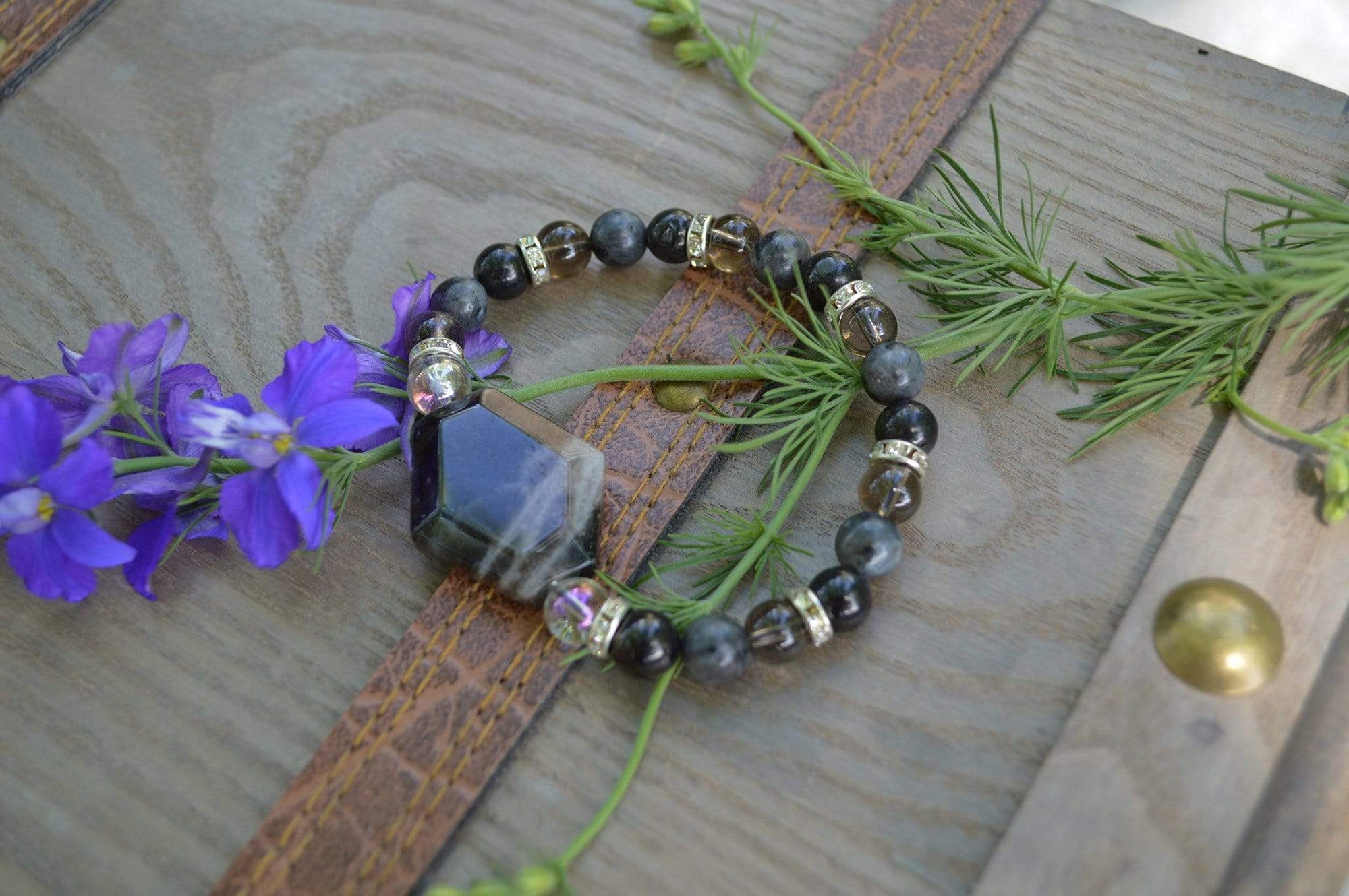 Bracelets Healing Bracelet - Smoky Quartz, Larvikite, & Aqua Aura Quartz