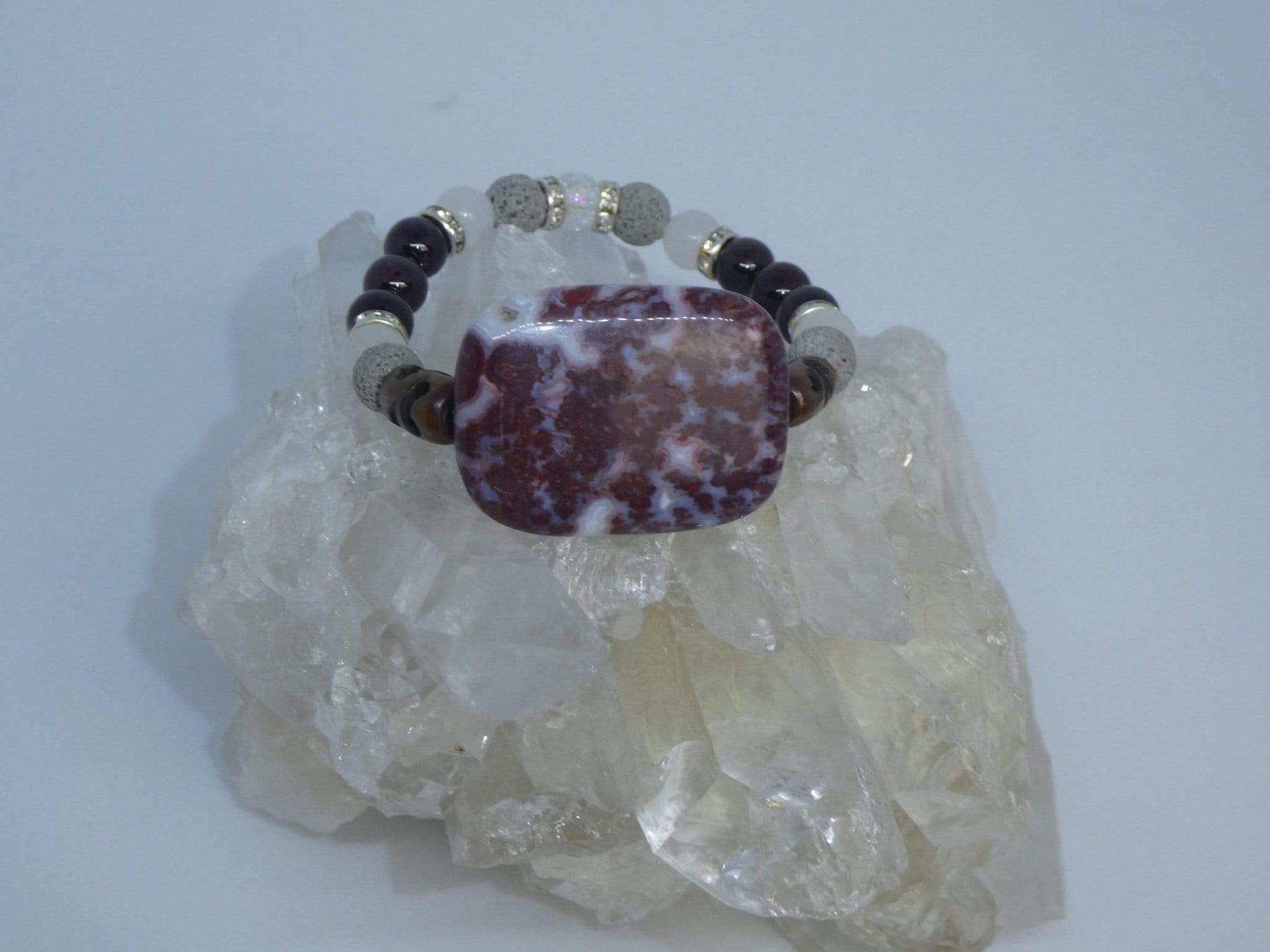 Bracelets Healing Bracelet - Strength - Red Lightning Jasper, Garnet, & White Jade