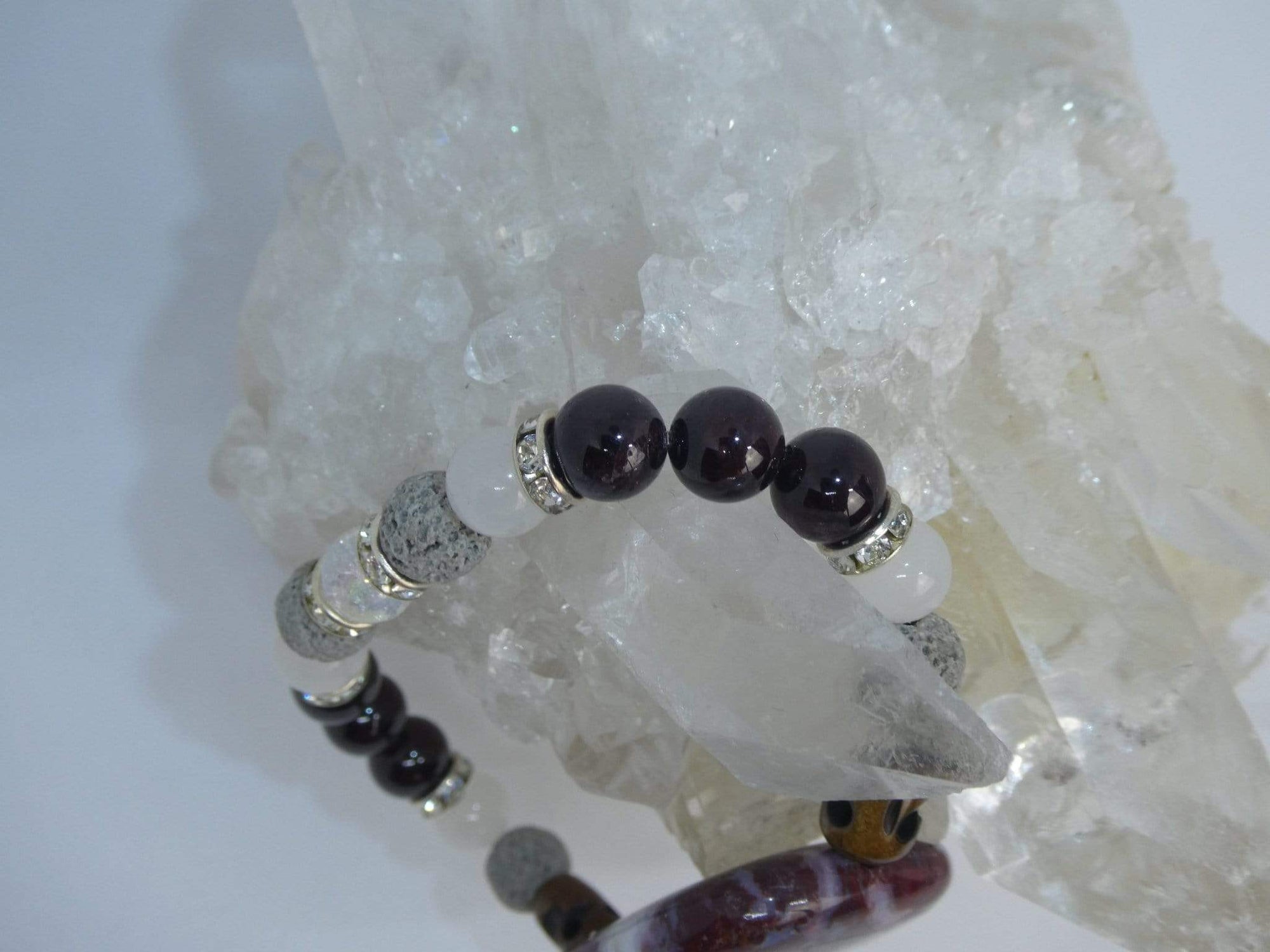 Bracelets Healing Bracelet - Strength - Red Lightning Jasper, Garnet, & White Jade