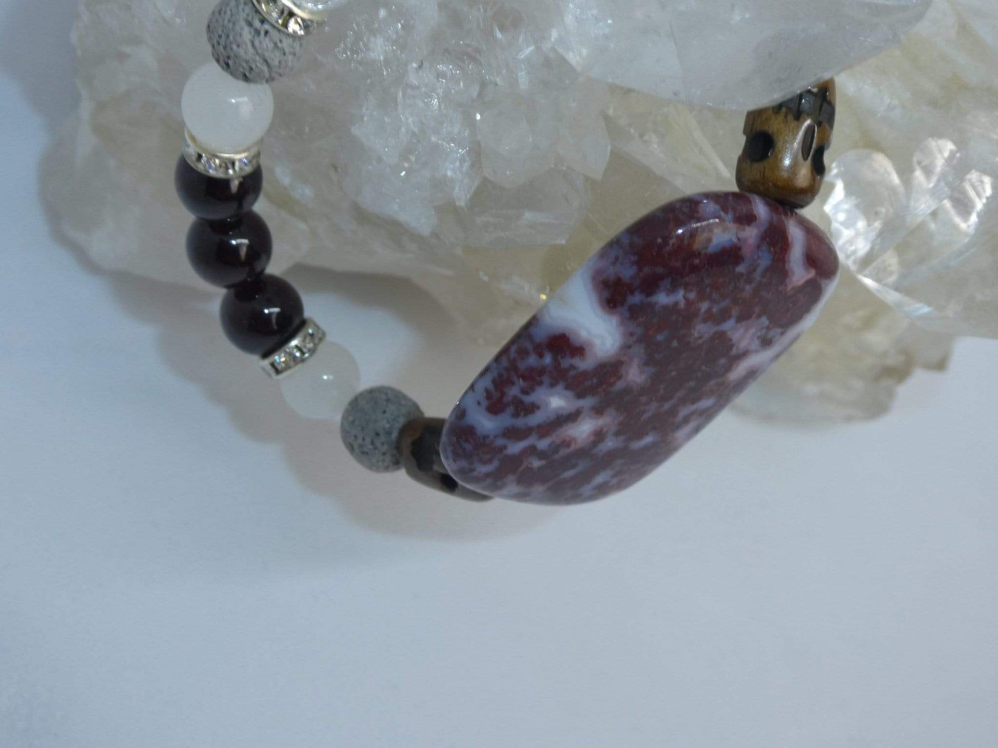 Bracelets Healing Bracelet - Strength - Red Lightning Jasper, Garnet, & White Jade