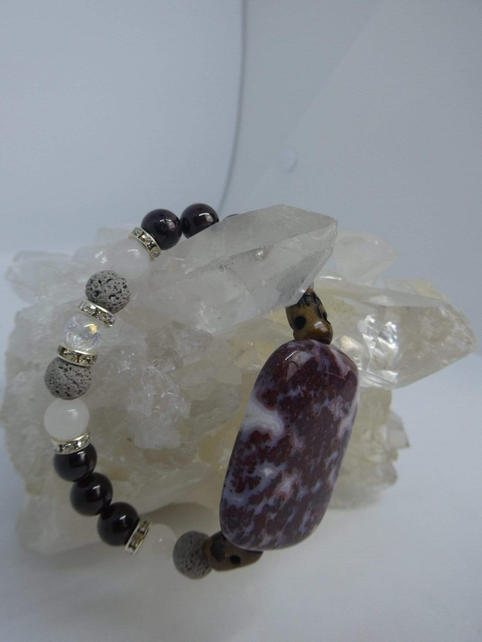 Bracelets Healing Bracelet - Strength - Red Lightning Jasper, Garnet, & White Jade
