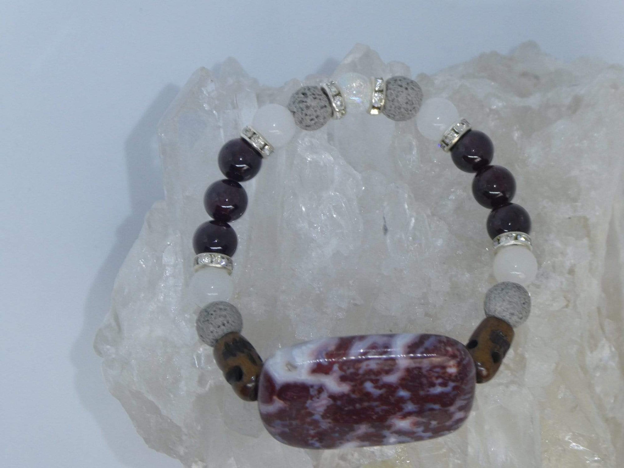 Bracelets Healing Bracelet - Strength - Red Lightning Jasper, Garnet, & White Jade