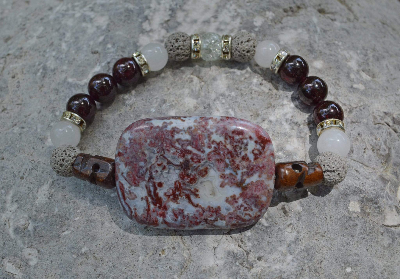 Bracelets Healing Bracelet - Strength - Red Lightning Jasper, Garnet, & White Jade