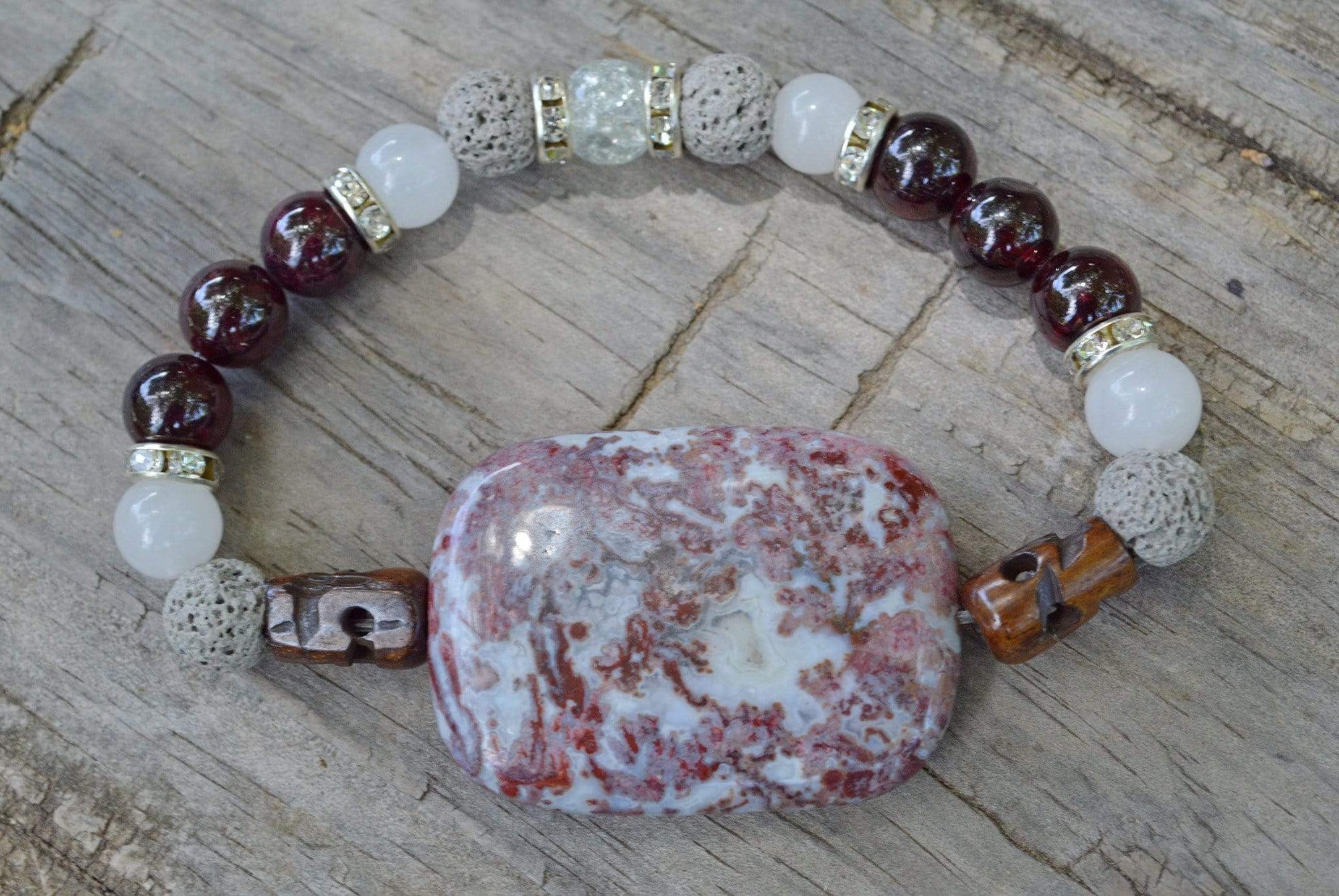 Bracelets Healing Bracelet - Strength - Red Lightning Jasper, Garnet, & White Jade