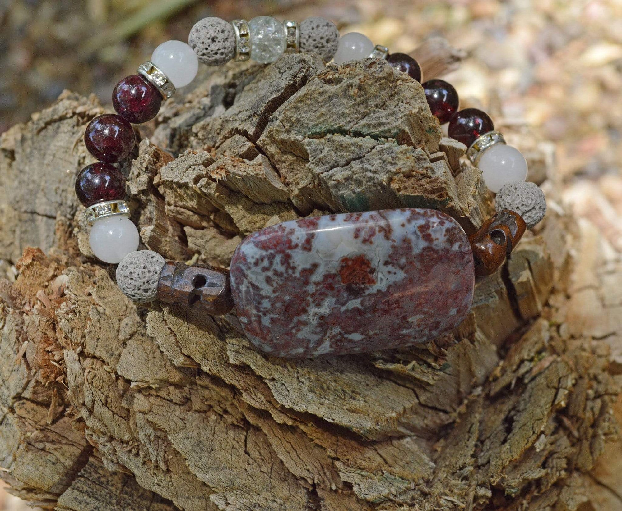 Bracelets Healing Bracelet - Strength - Red Lightning Jasper, Garnet, & White Jade