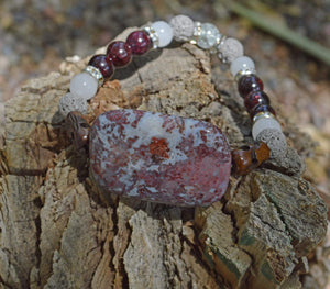 Bracelets Healing Bracelet - Strength - Red Lightning Jasper, Garnet, & White Jade