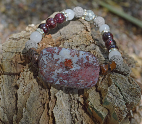 Healing Bracelet - Strength - Red Lightning Jasper, Garnet, & White Jade
