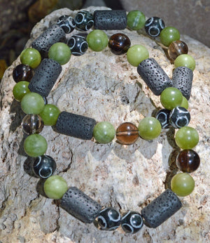 Bracelets Men's Abundance Bracelet - Nephrite and Hand Carved Black Henan Jade