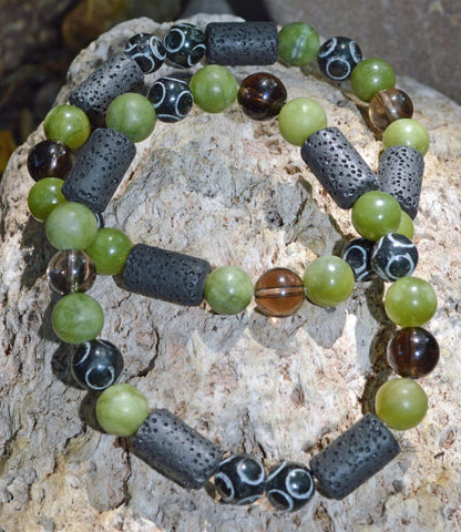 Men's Abundance Bracelet - Nephrite and Hand Carved Black Henan Jade
