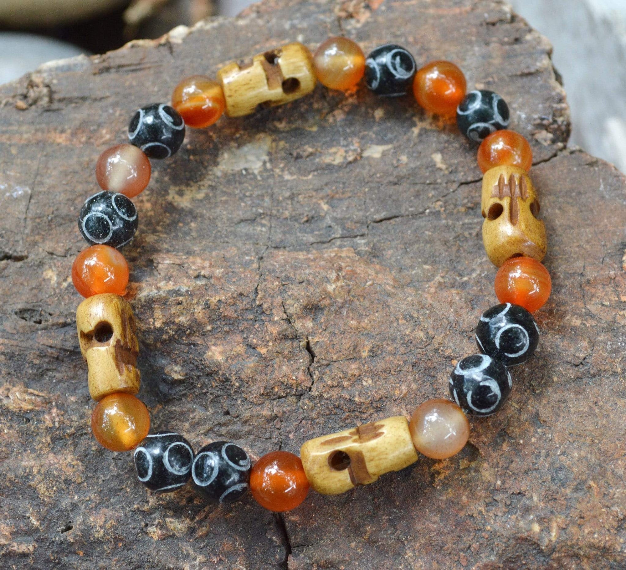 Bracelets Men's Courage Bracelet - Carnelian and Hand Carved Black Henan Jade